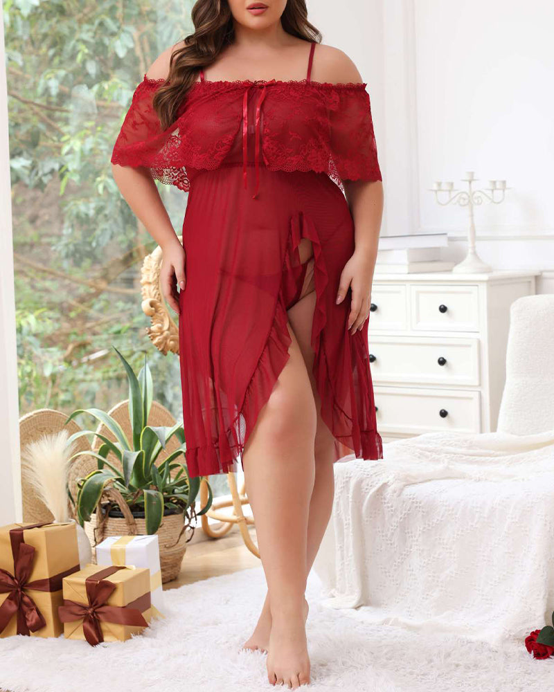 Glamorous Plus Size Sheer Lace Nightdress & Panty Set