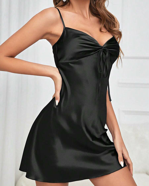 Ice Silk Backless Cami Nightdress with Padded Bust – Ultra-Smooth, Figure-Flattering Nightwear