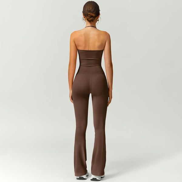 Women's Halter-Neck Bodycon Jumpsuit with Flare Legs – Ultra-Stretch, Butt-Lifting Activewear for a Sleek Silhouette