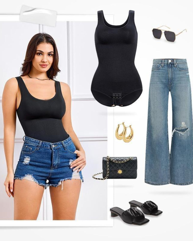 Women's Seamless Round-Neck Shaping Bodysuit with Tummy Control