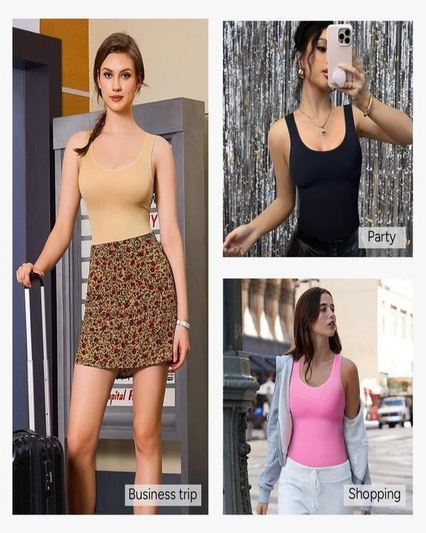 Women's Seamless Round-Neck Shaping Bodysuit with Tummy Control
