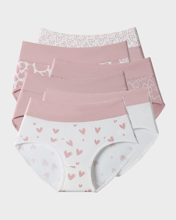 Luxuriously Soft Cotton Heart-Print High-Waist Panties – 6-Pack