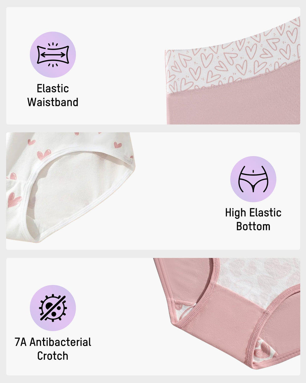 Luxuriously Soft Cotton Heart-Print High-Waist Panties – 6-Pack