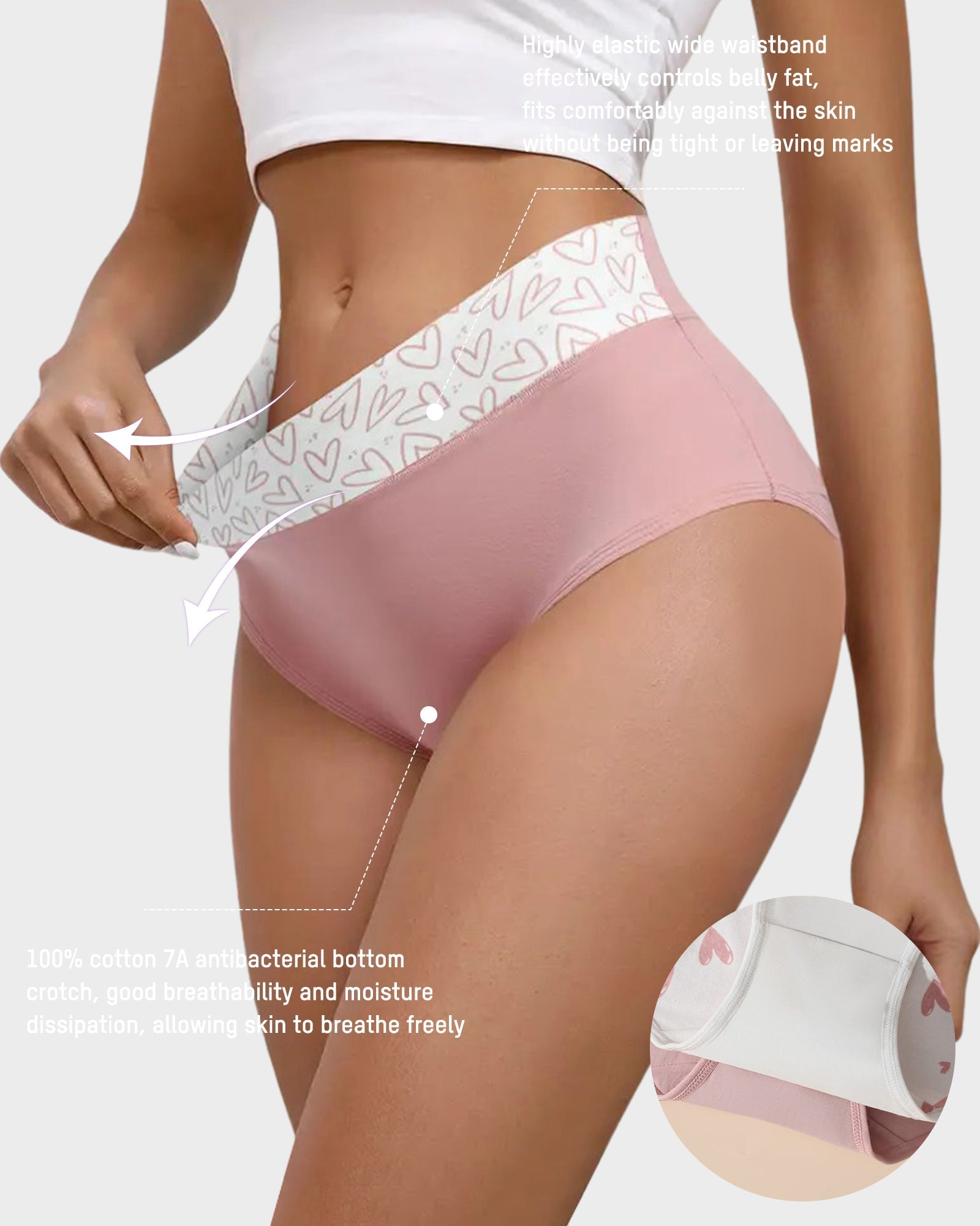 Luxuriously Soft Cotton Heart-Print High-Waist Panties – 6-Pack