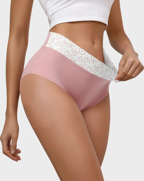 Luxuriously Soft Cotton Heart-Print High-Waist Panties – 6-Pack