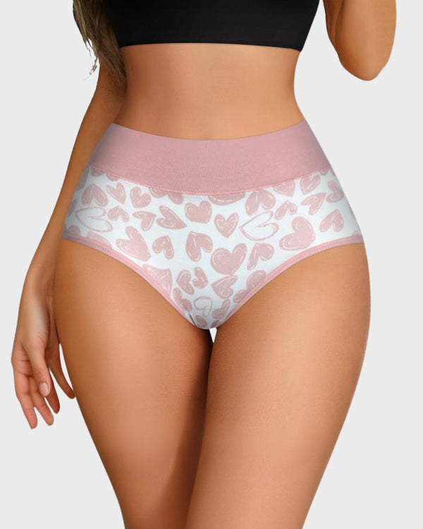 Luxuriously Soft Cotton Heart-Print High-Waist Panties – 6-Pack