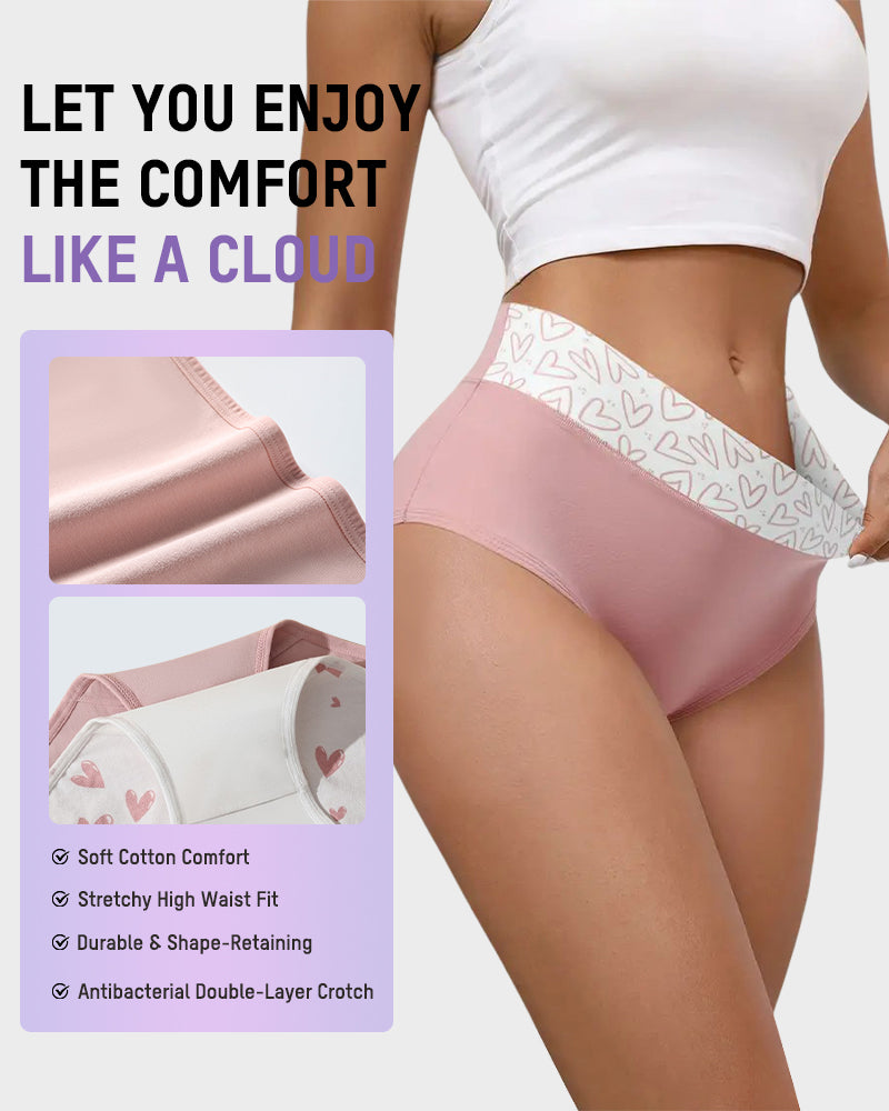 Luxuriously Soft Cotton Heart-Print High-Waist Panties – 6-Pack