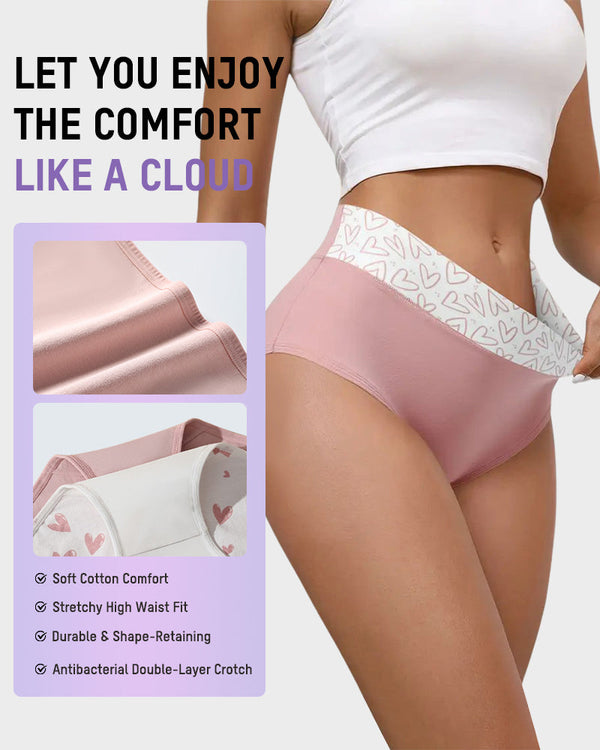 Luxuriously Soft Cotton Heart-Print High-Waist Panties – 6-Pack