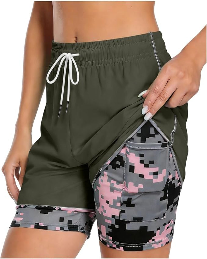 Women's Athletic Shorts with Built-In Liner and Adjustable Drawstring Waist