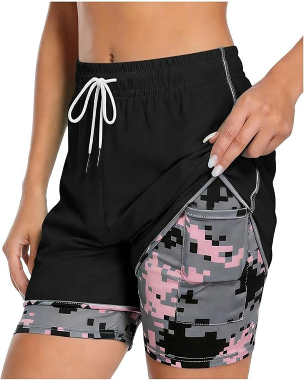 Women's Athletic Shorts with Built-In Liner and Adjustable Drawstring Waist
