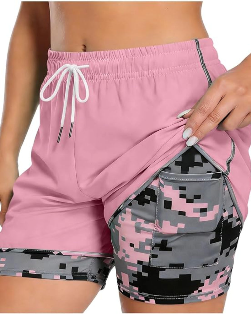 Women's Athletic Shorts with Built-In Liner and Adjustable Drawstring Waist