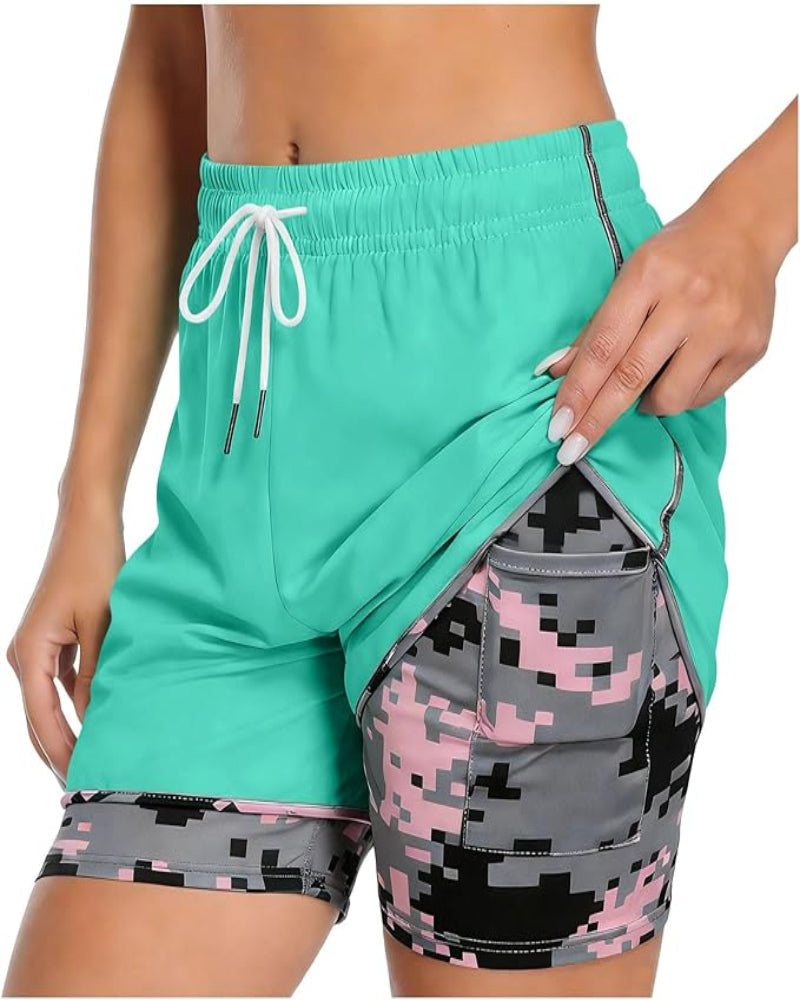 Women's Athletic Shorts with Built-In Liner and Adjustable Drawstring Waist
