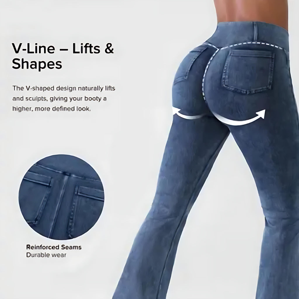 SHAPECURVE Crossover Denim Leggings with Side Pockets – Sculpting, Contouring Fit