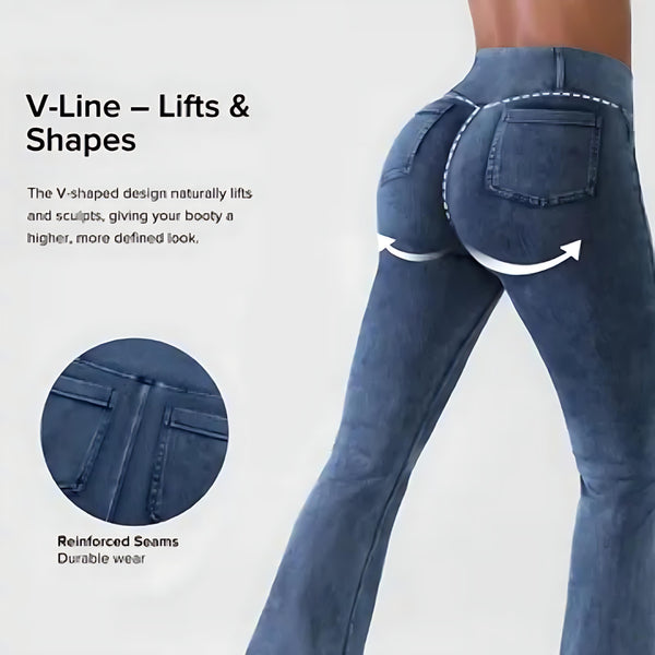 SHAPECURVE Crossover Denim Leggings with Side Pockets – Sculpting, Contouring Fit