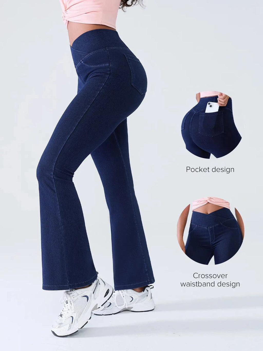 SHAPECURVE Crossover Denim Leggings with Side Pockets – Sculpting, Contouring Fit