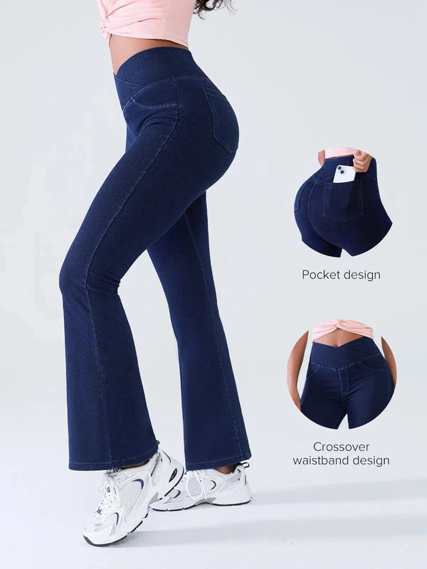 SHAPECURVE Crossover Denim Leggings with Side Pockets – Sculpting, Contouring Fit