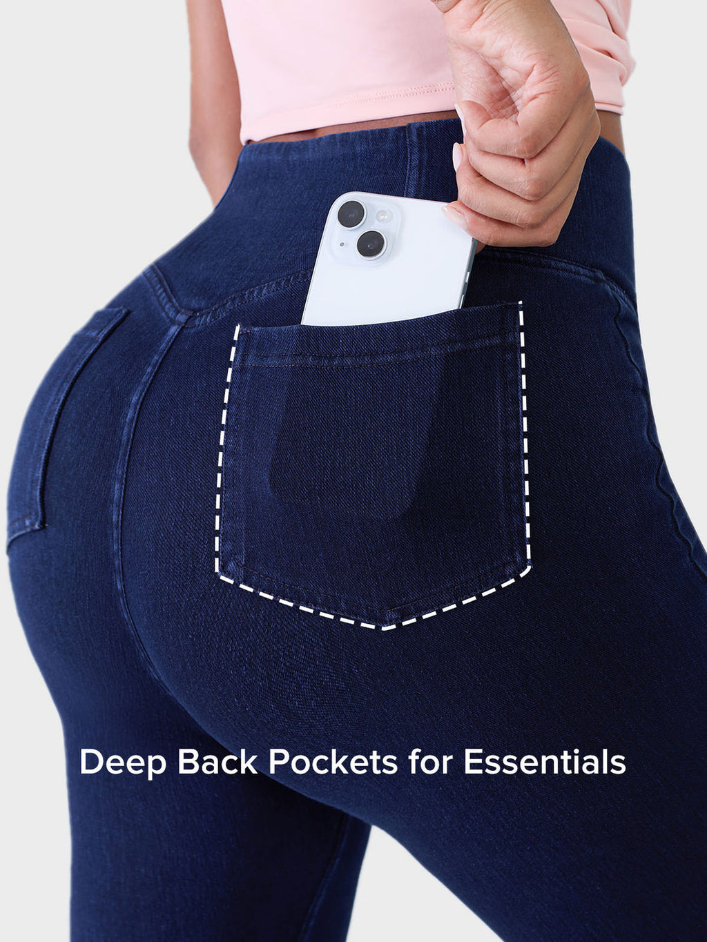 SHAPECURVE Crossover Denim Leggings with Side Pockets – Sculpting, Contouring Fit
