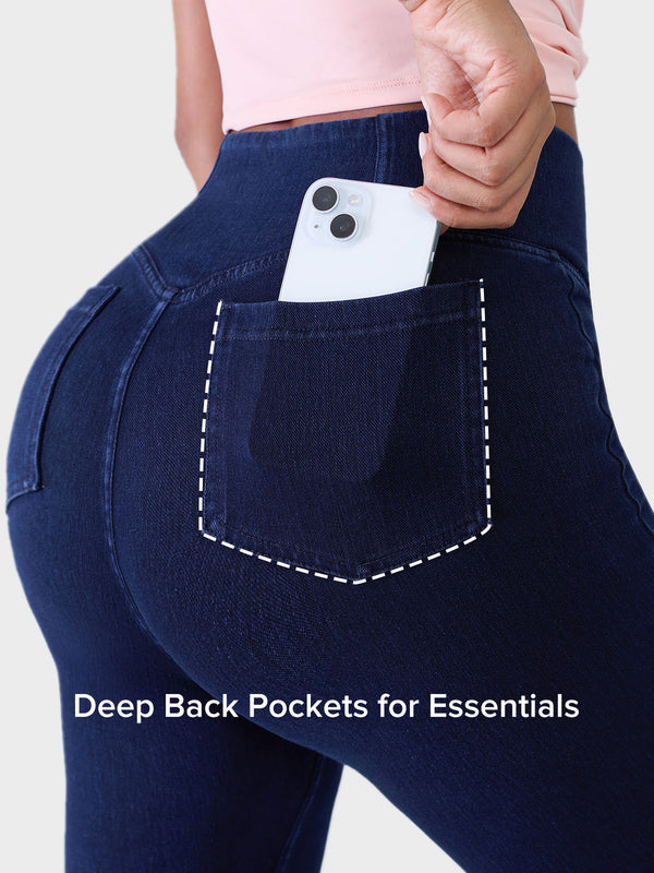 SHAPECURVE Crossover Denim Leggings with Side Pockets – Sculpting, Contouring Fit