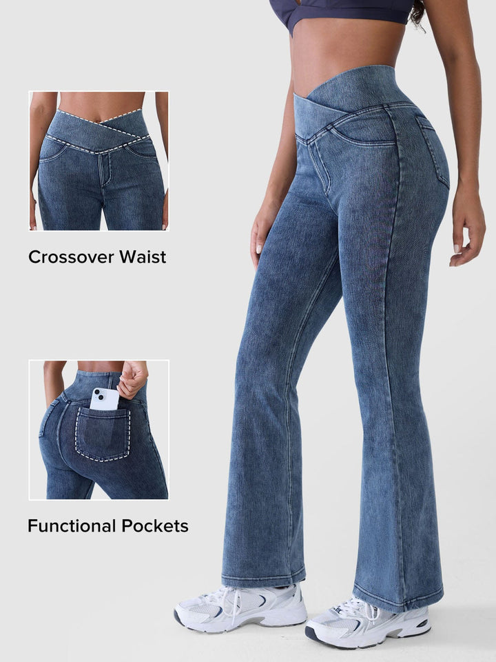 SHAPECURVE Crossover Denim Leggings with Side Pockets – Sculpting, Contouring Fit