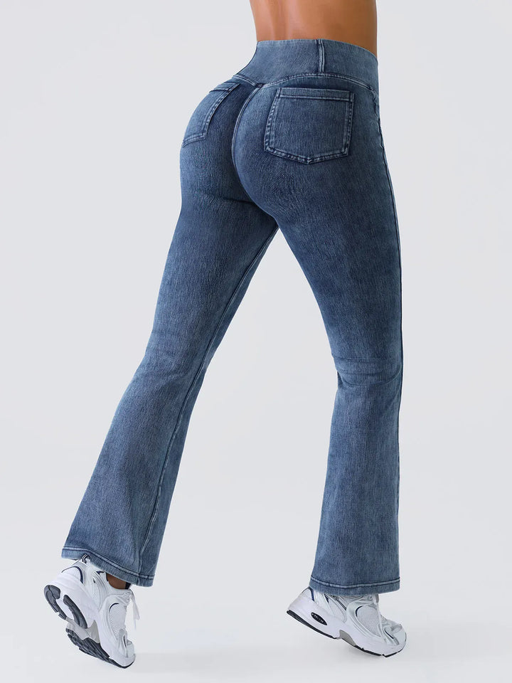 SHAPECURVE Crossover Denim Leggings with Side Pockets – Sculpting, Contouring Fit