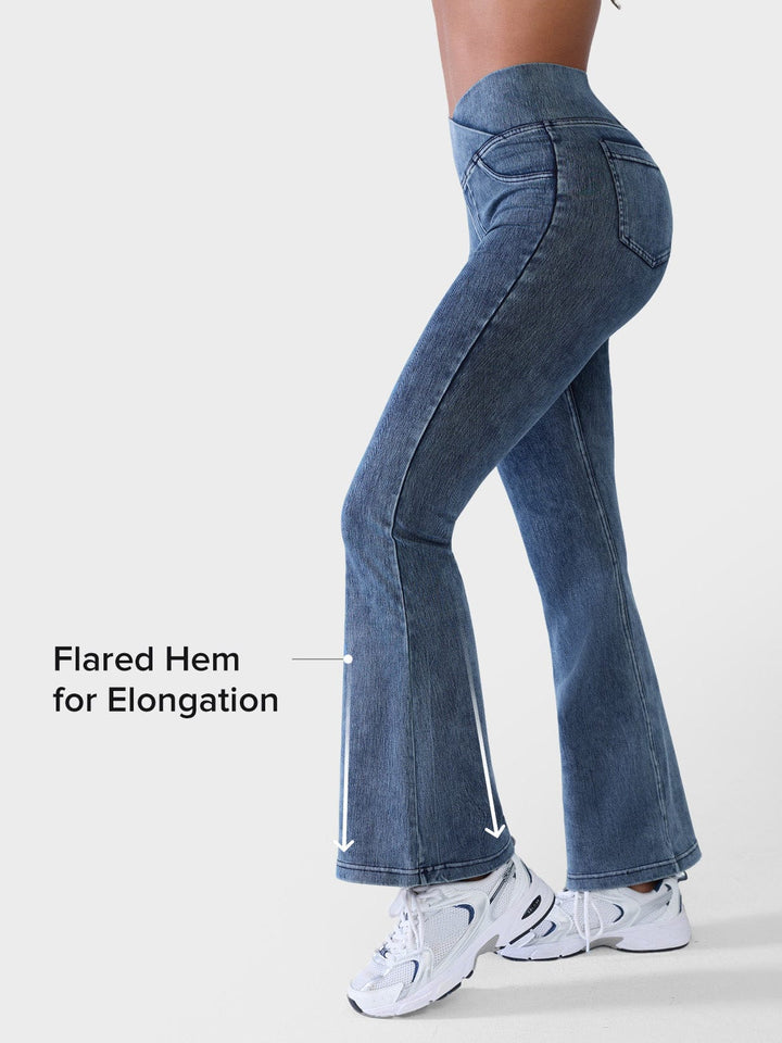 SHAPECURVE Crossover Denim Leggings with Side Pockets – Sculpting, Contouring Fit