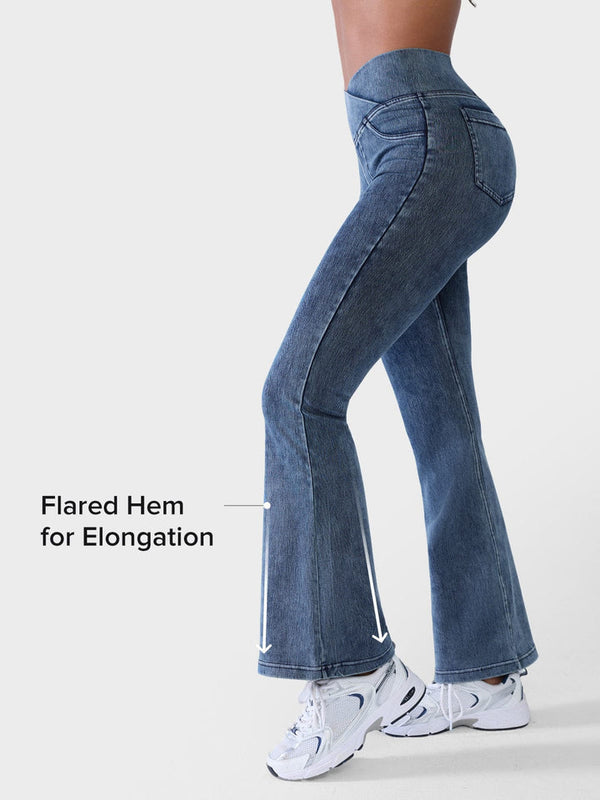 SHAPECURVE Crossover Denim Leggings with Side Pockets – Sculpting, Contouring Fit