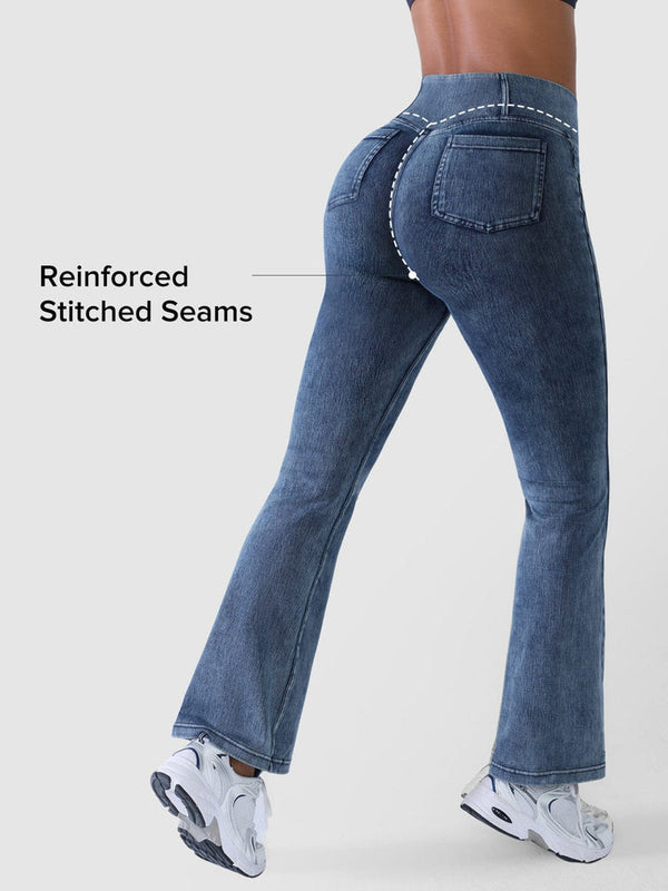 SHAPECURVE Crossover Denim Leggings with Side Pockets – Sculpting, Contouring Fit