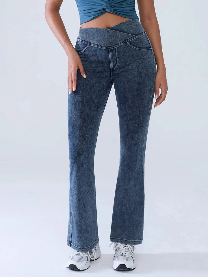 SHAPECURVE Crossover Denim Leggings with Side Pockets – Sculpting, Contouring Fit