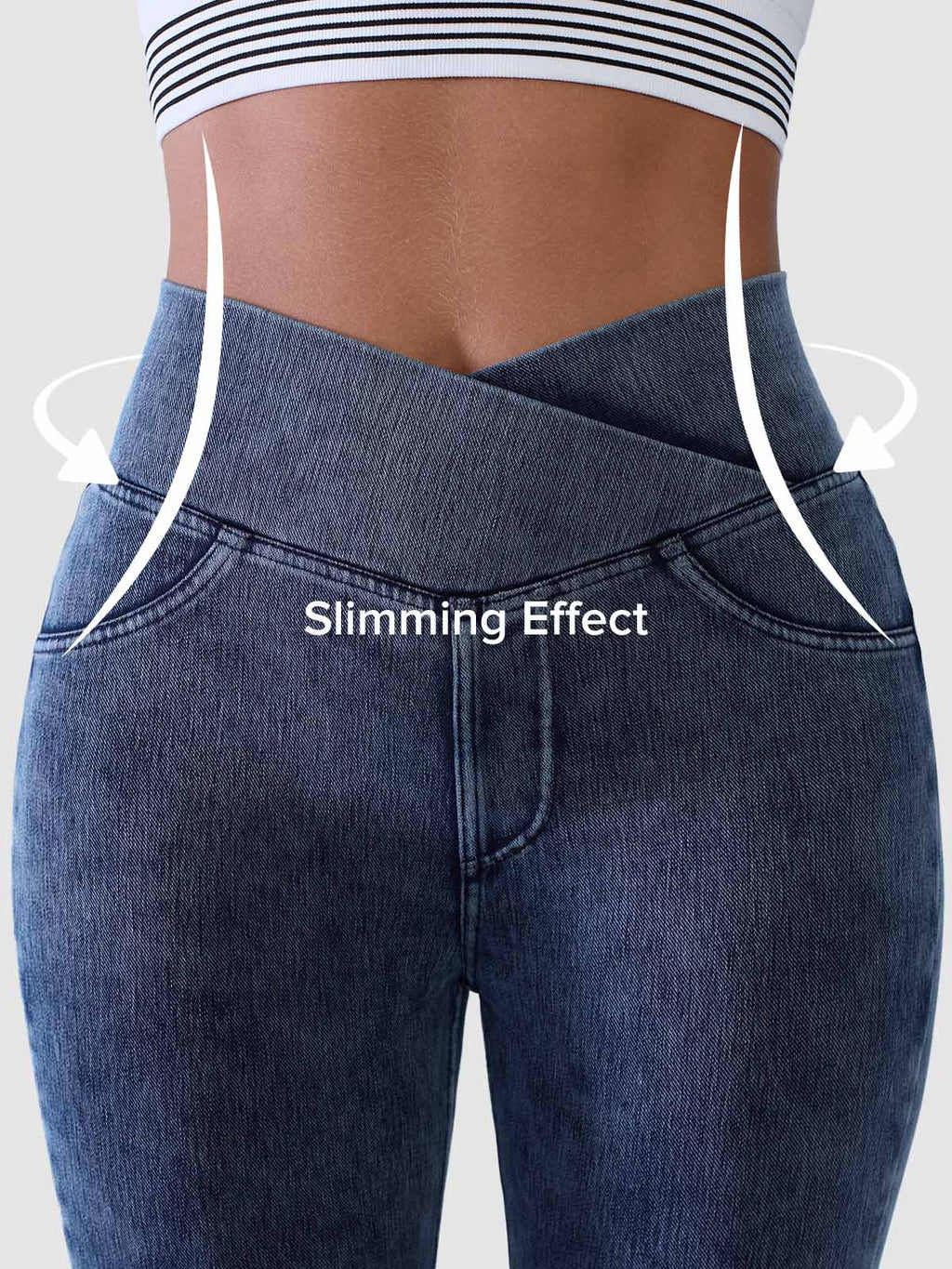 SHAPECURVE Crossover Denim Leggings with Side Pockets – Sculpting, Contouring Fit
