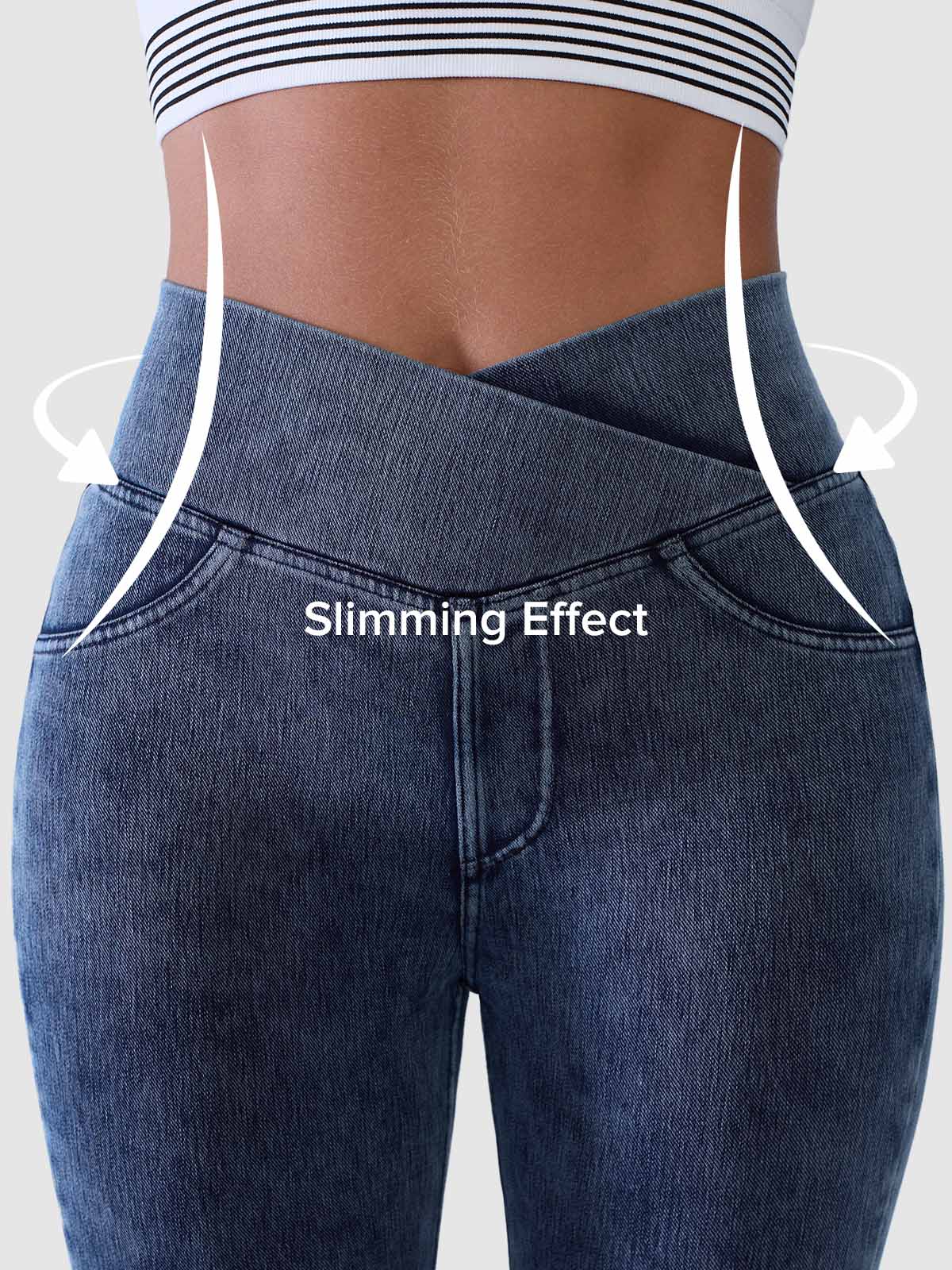 SHAPECURVE Crossover Denim Leggings with Side Pockets – Sculpting, Contouring Fit