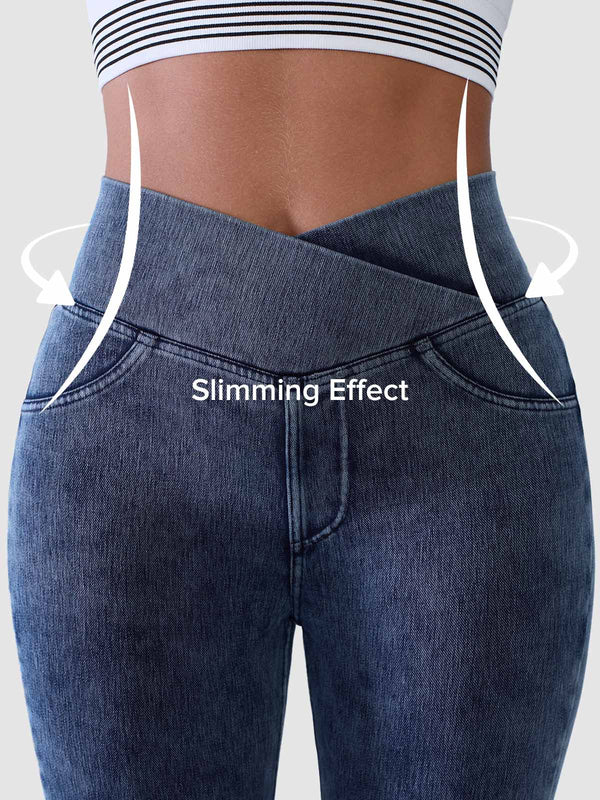 SHAPECURVE Crossover Denim Leggings with Side Pockets – Sculpting, Contouring Fit