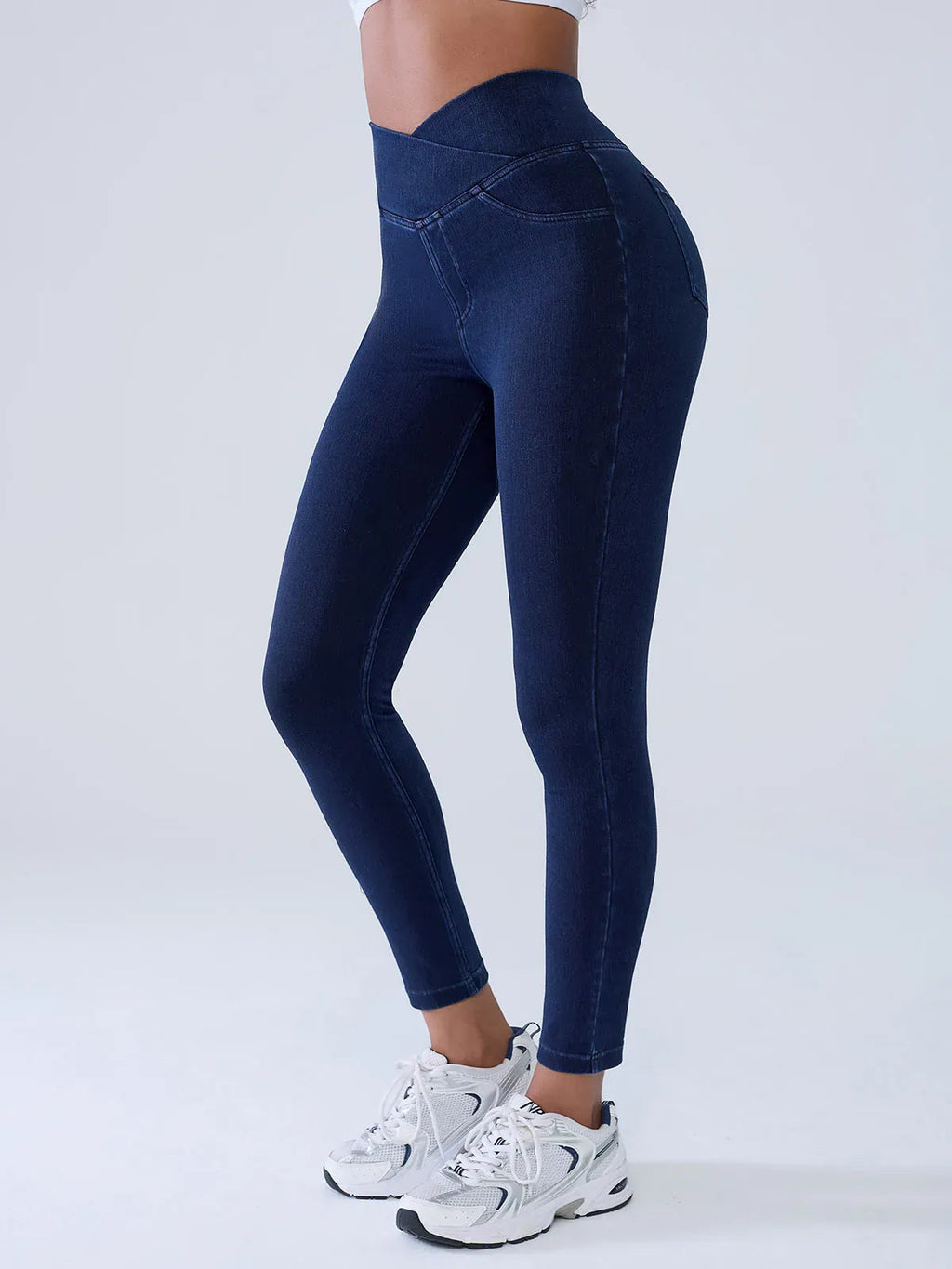 SHAPECURVE Crossover Denim Leggings with Side Pockets – Sculpting, Contouring Fit