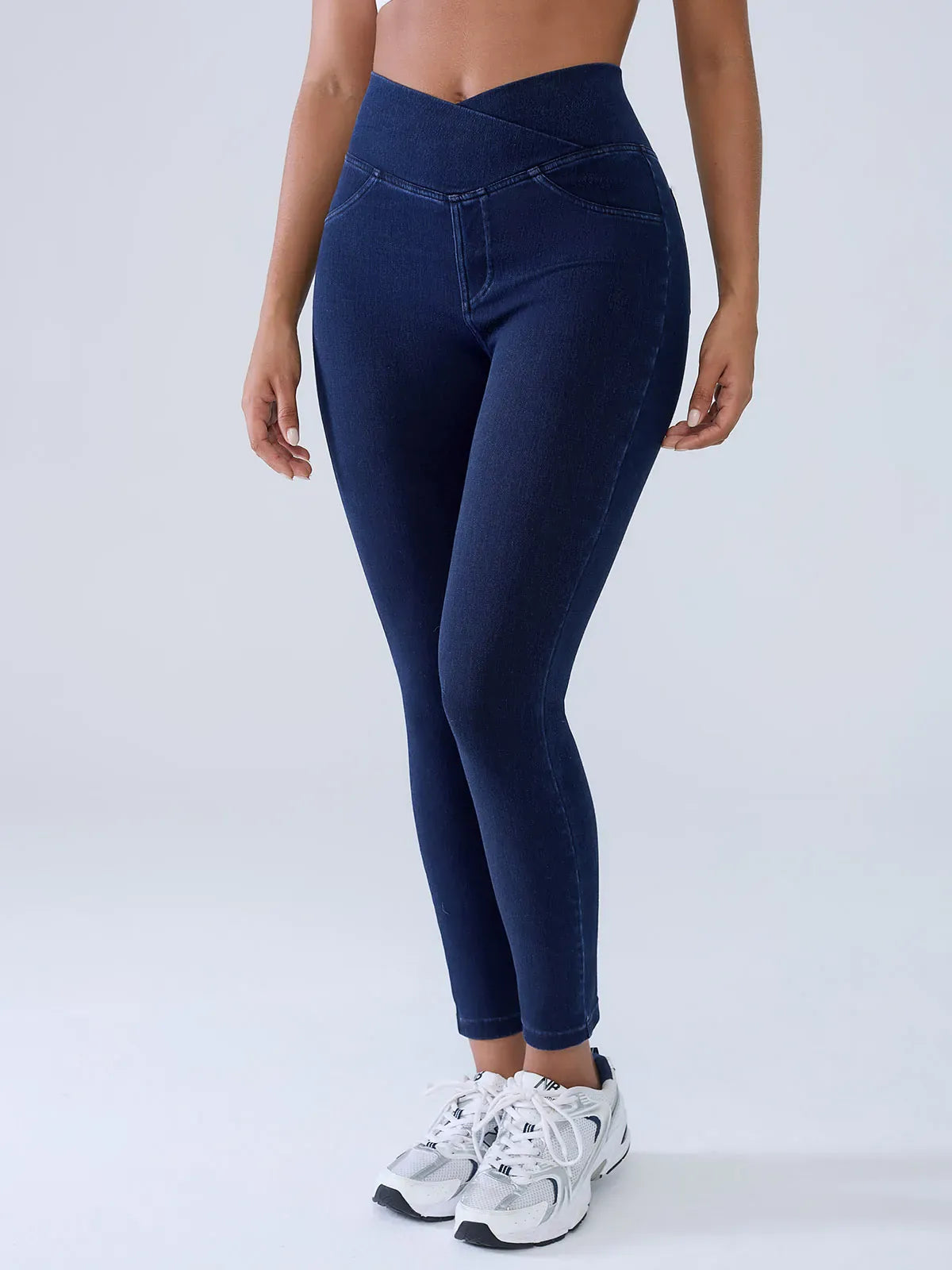SHAPECURVE Crossover Denim Leggings with Side Pockets – Sculpting, Contouring Fit