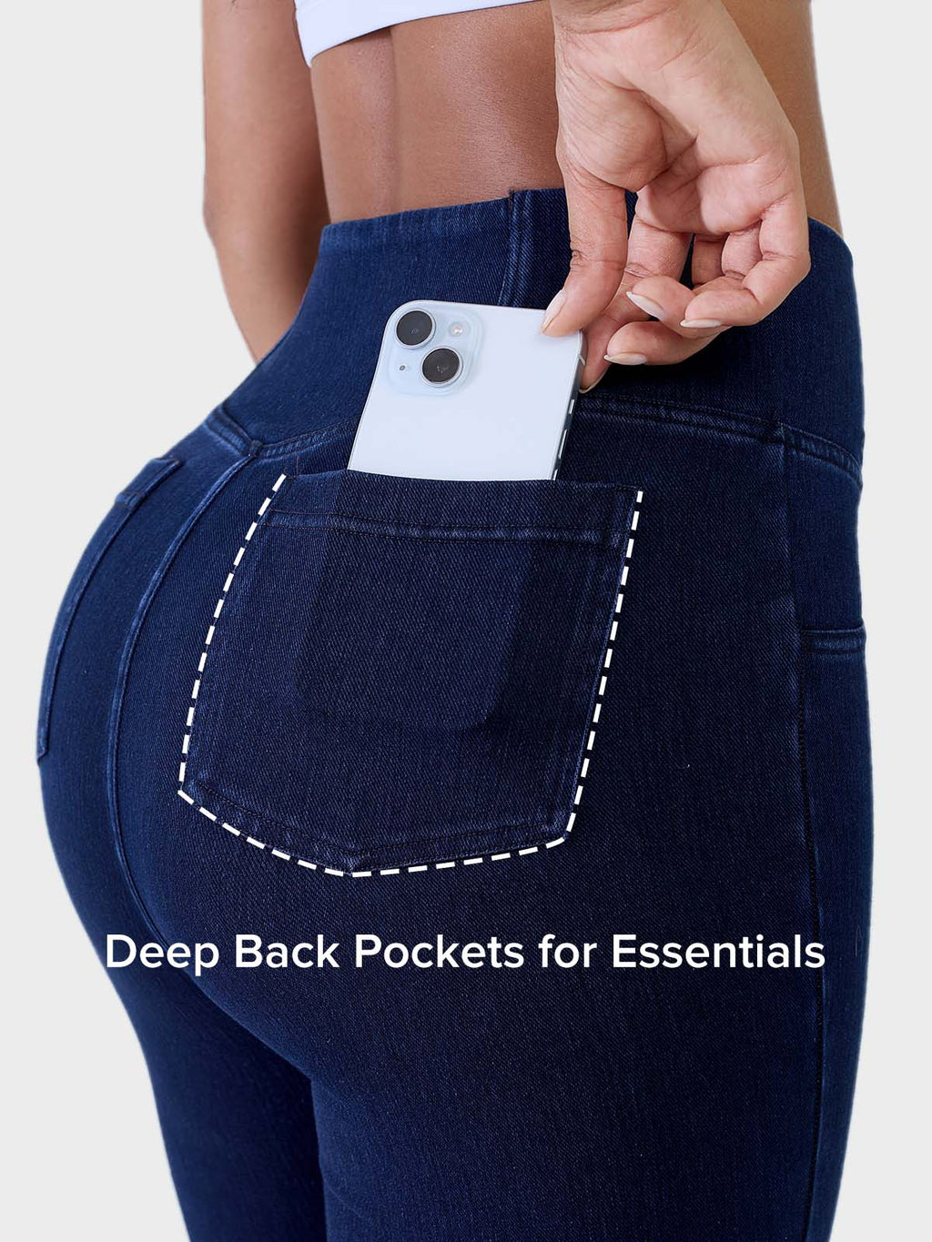 SHAPECURVE Crossover Denim Leggings with Side Pockets – Sculpting, Contouring Fit