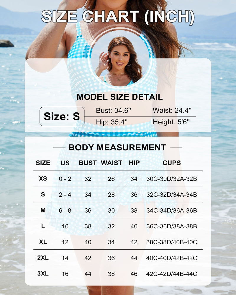 Women's High-Waisted Bikini Sets with Tummy Control - Gingham