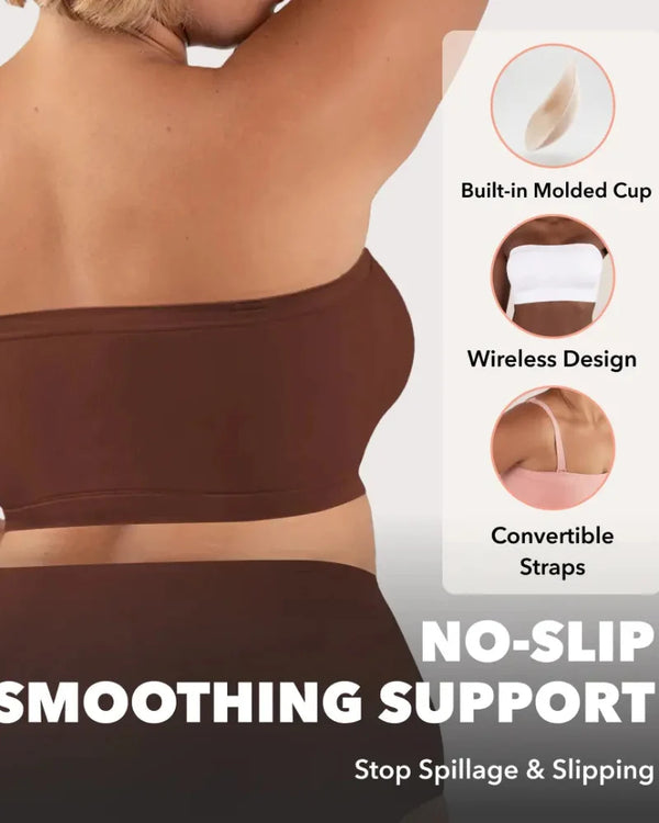 Convertible Strapless Bandeau Bra with Wireless Comfort, Anti-Slip Grip & Detachable Straps