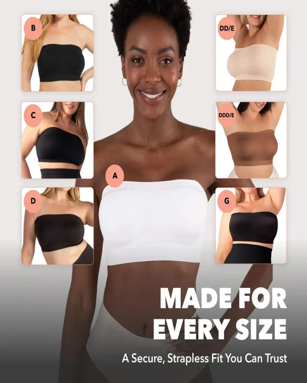 Convertible Strapless Bandeau Bra with Wireless Comfort, Anti-Slip Grip & Detachable Straps