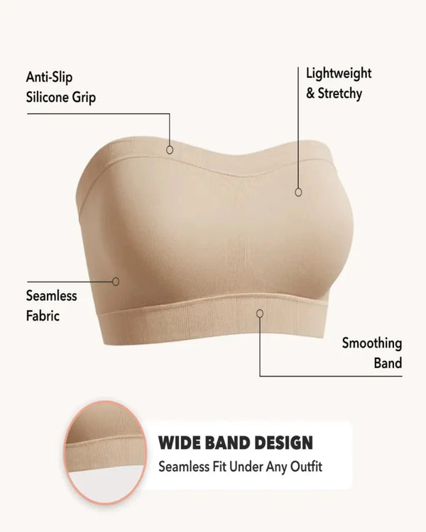 Convertible Strapless Bandeau Bra with Wireless Comfort, Anti-Slip Grip & Detachable Straps