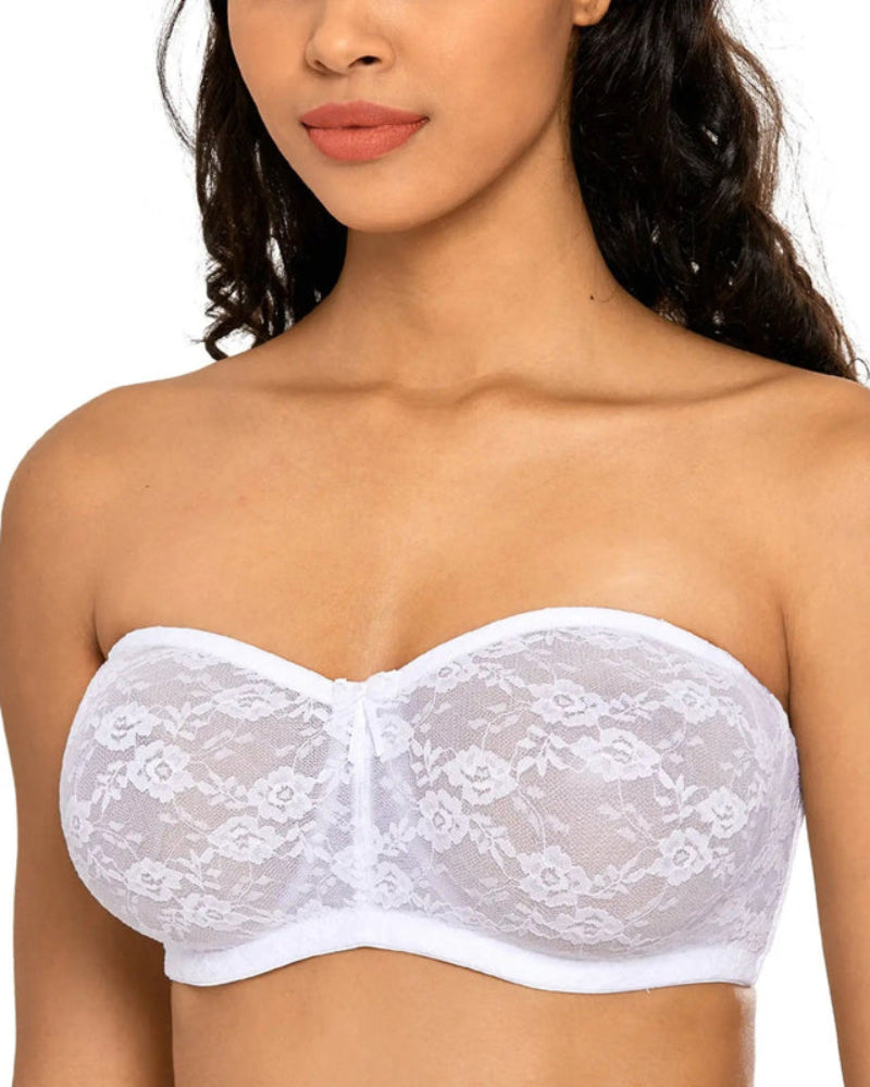 Women's Strapless Lace Underwire Bra, No Padding, Multiway Convertible Straps, See-Through