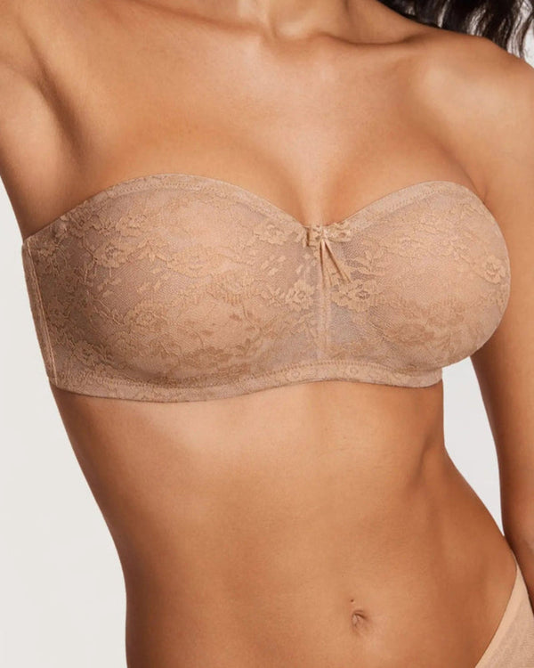 Women's Strapless Lace Underwire Bra, No Padding, Multiway Convertible Straps, See-Through