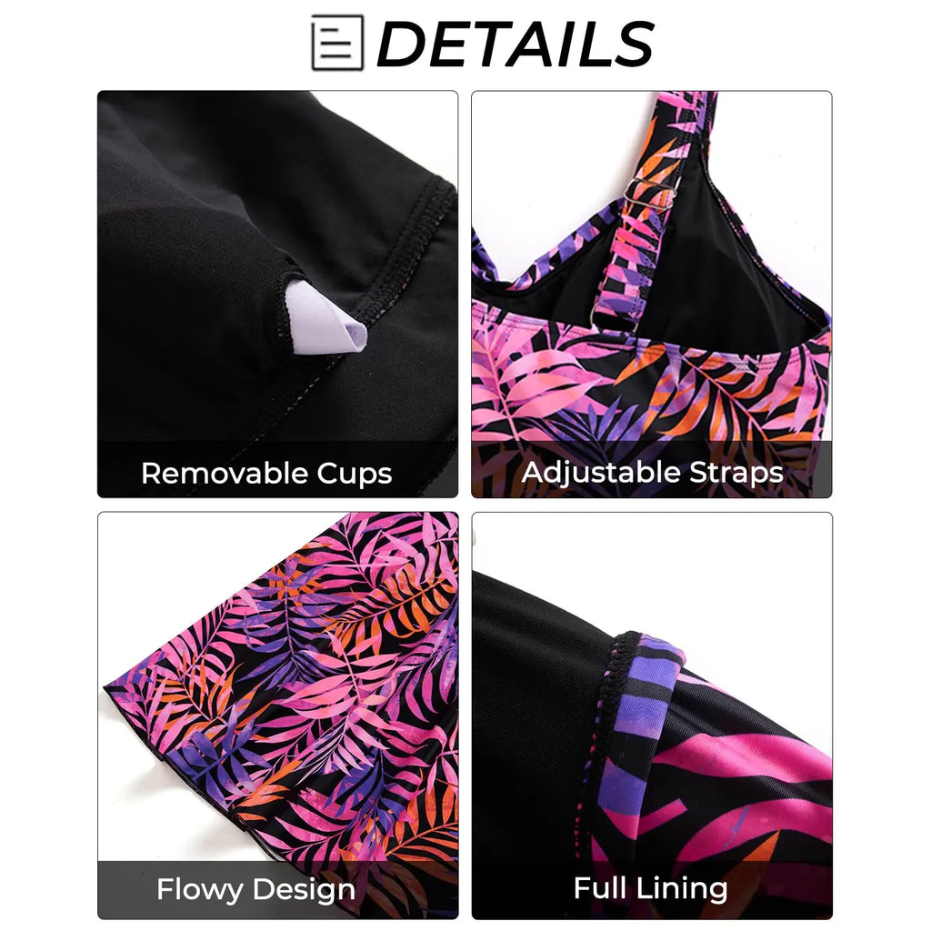 Plus-Size Tankini Swimsuit with Tummy Control and Shorts — Two-Piece Swim Dress
