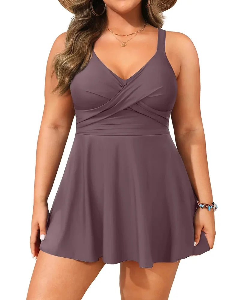 Plus-Size Tankini Swimsuit with Tummy Control and Shorts — Two-Piece Swim Dress