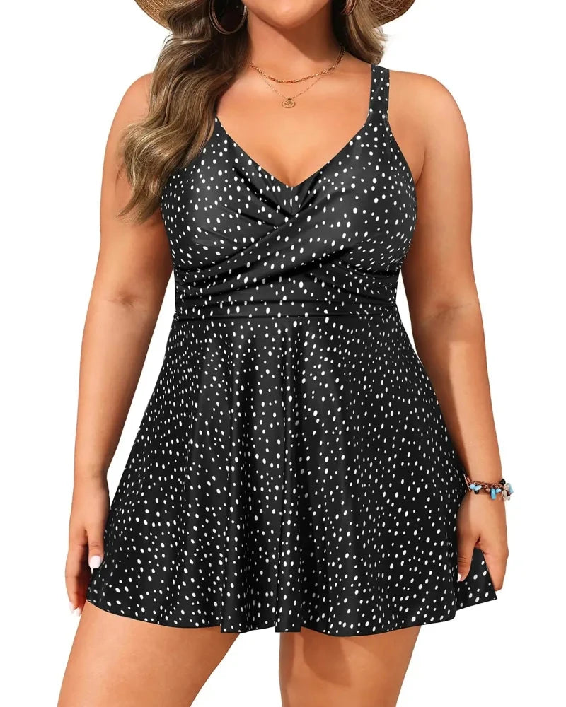 Plus-Size Tankini Swimsuit with Tummy Control and Shorts — Two-Piece Swim Dress