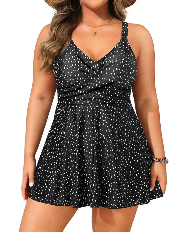 Plus-Size Tankini Swimsuit with Tummy Control and Shorts — Two-Piece Swim Dress