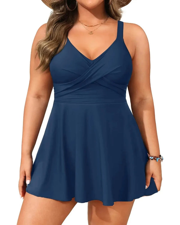 Plus-Size Tankini Swimsuit with Tummy Control and Shorts — Two-Piece Swim Dress