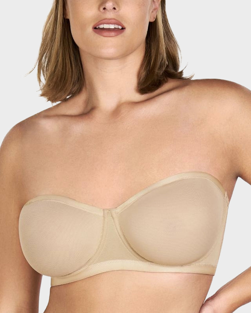 Strapless Mesh Underwire Balconette Bra - Flattering Lift and All-Day Support