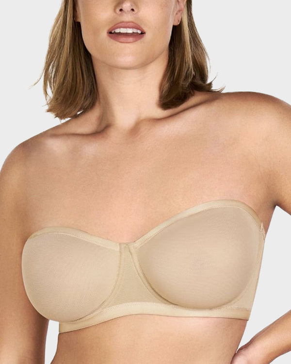 Strapless Mesh Underwire Balconette Bra - Flattering Lift and All-Day Support