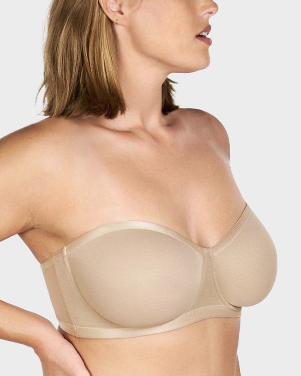 Strapless Mesh Underwire Balconette Bra - Flattering Lift and All-Day Support