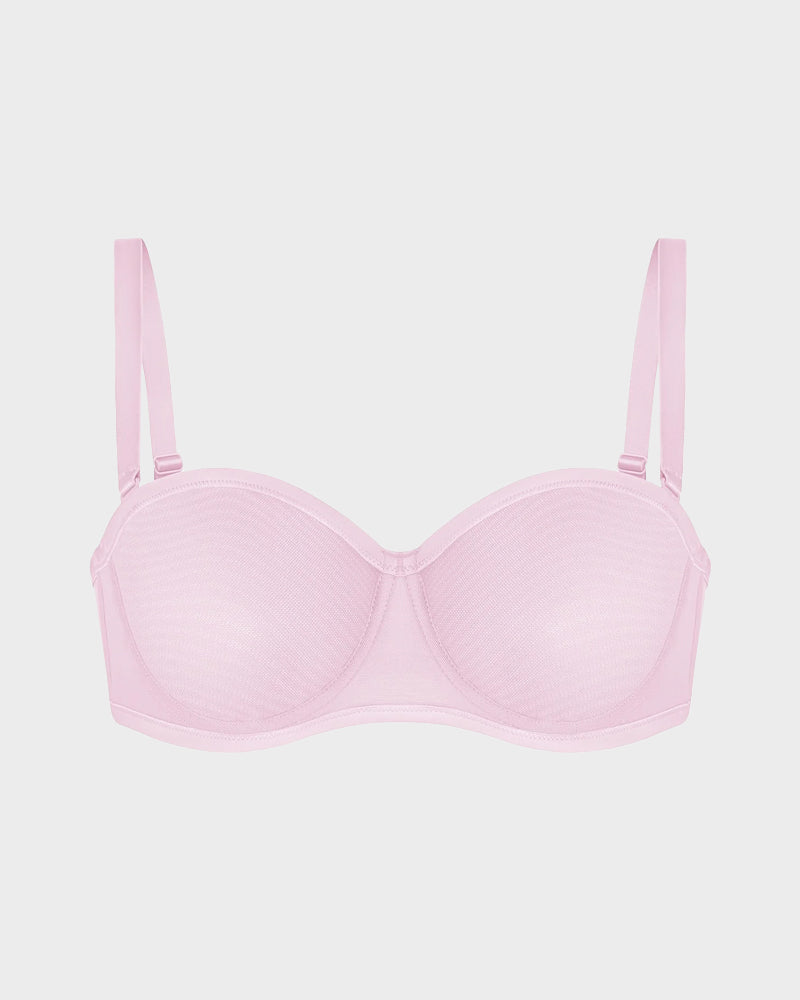 Strapless Mesh Underwire Balconette Bra - Flattering Lift and All-Day Support