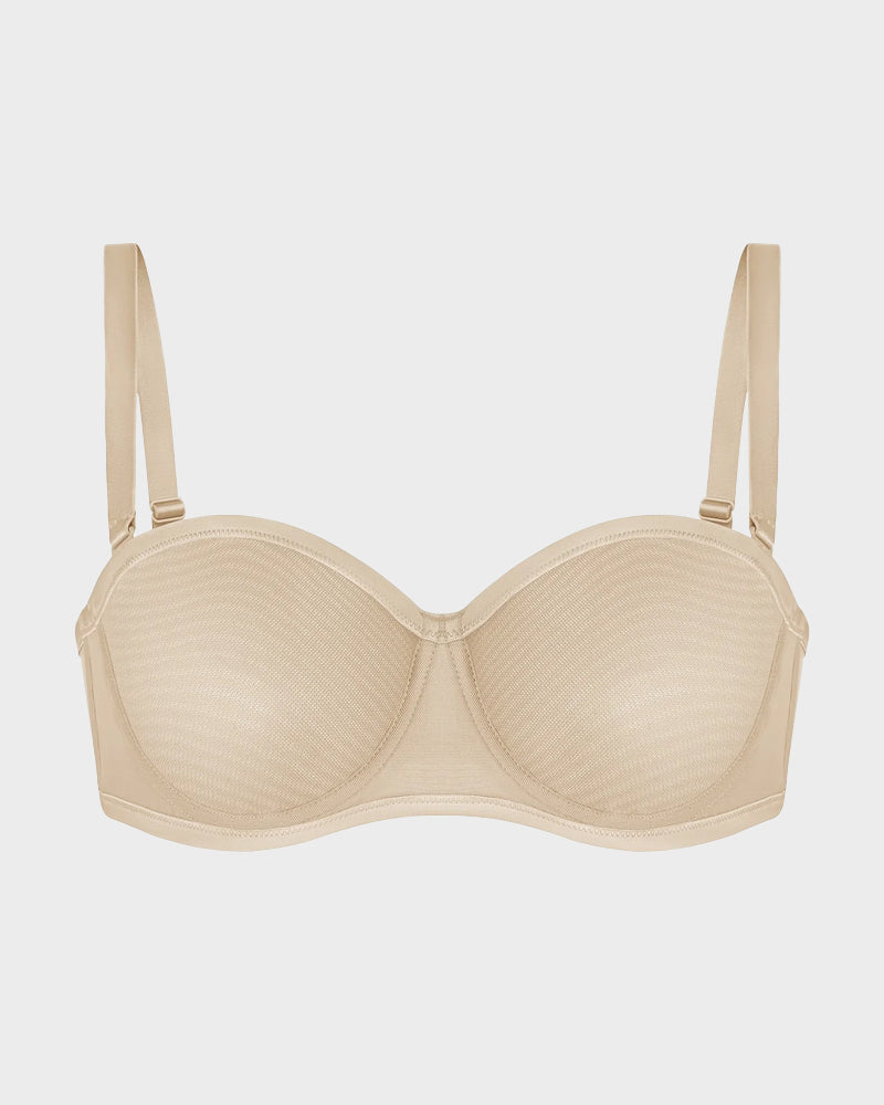 Strapless Mesh Underwire Balconette Bra - Flattering Lift and All-Day Support